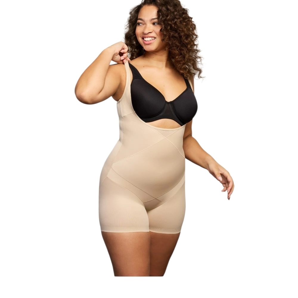 Cupid Beige Open Bust Shapewear Short Bodysuit